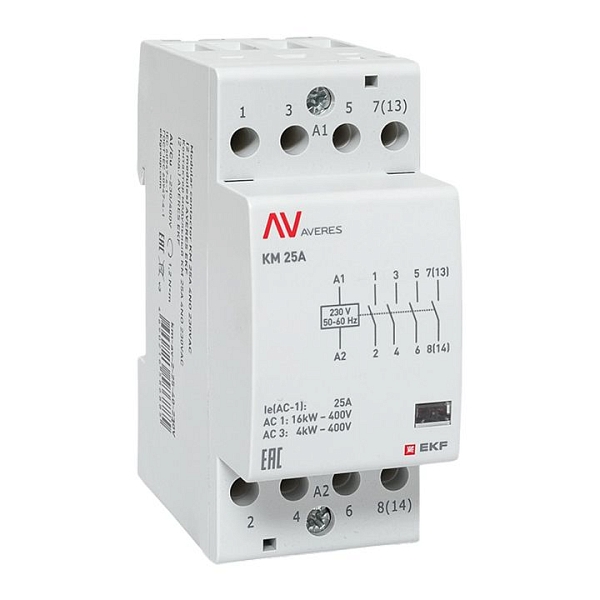 Контактор модульный КМ 25А 4NO 230В АС (2 мод.) AVERES