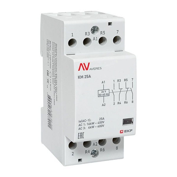 Контактор модульный КМ 25А 2NO+2NC 24В АС (2 мод.) AVERES
